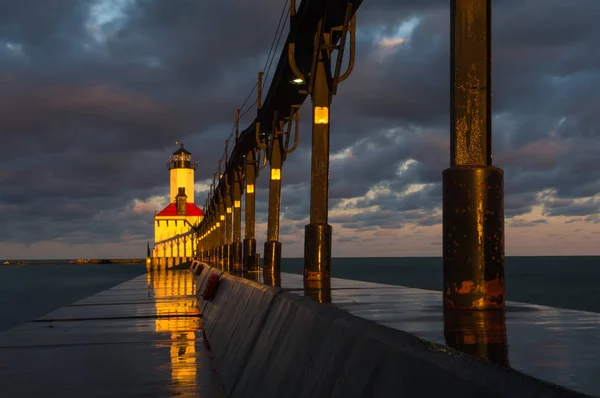 Michigan City Lighthouse at sunrise.  Michigan City, Indiana, USA