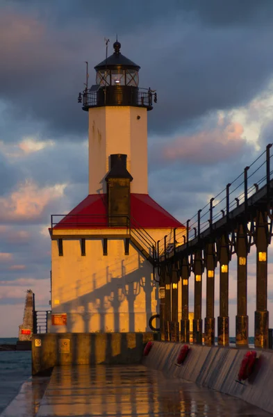 Michigan City Lighthouse at sunrise.  Michigan City, Indiana, USA