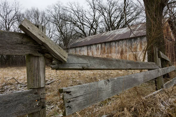 Zkrachovalý Dřevěný Plot Venkovské Farmě — Stock fotografie
