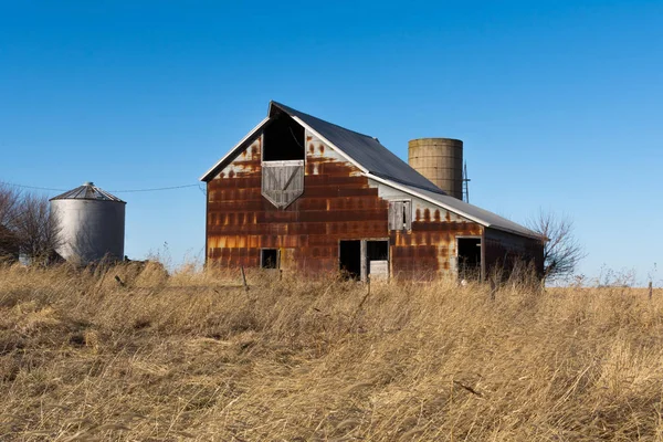 Stará Selská Stodola Venkovských Midwest Větrné Zimní Den Marshall County — Stock fotografie