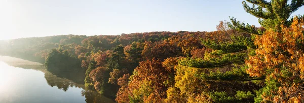 Autumn Colors Illinois River Morning Sun Lights Tree Tops Starved — Stock Photo, Image