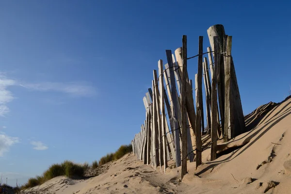 Denizin Formby Beach, İngiltere'de önde gelen eski ahşap çit.