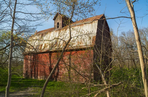 Staré Rustikální Červená Stodola Illinois Woods — Stock fotografie