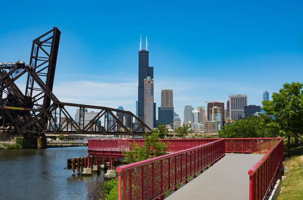 Şehirden Nehri Boyunca Görünümünü Chicago Illinois Abd — Stok fotoğraf