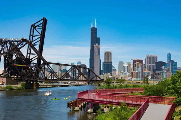 Şehirden Nehri Boyunca Görünümünü Chicago Illinois Abd — Stok fotoğraf