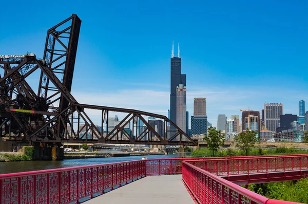 Şehirden Nehri Boyunca Görünümünü Chicago Illinois Abd — Stok fotoğraf