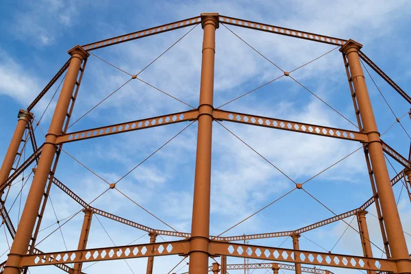 The empty natural gas tank towers in Bolton, England.