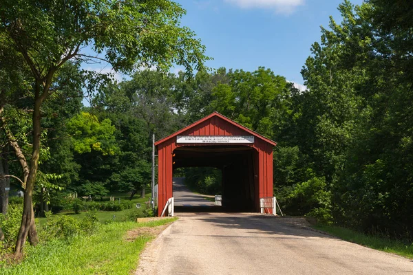 Ponte Vermelha Coberta Mais Antiga Ponte Coberta Illinois Construída 1863 — Fotografia de Stock