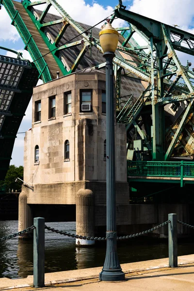 Levantó Jefferson Street Bridge Una Tarde Verano Joliet Illinois — Foto de Stock