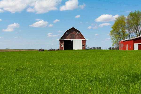 Fazenda em campo de grama aberta — Fotografia de Stock