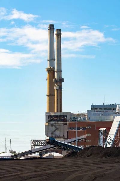 Industrial Smoke Stacks Coal Fueled Power Plant Morning Light — Stock Photo, Image