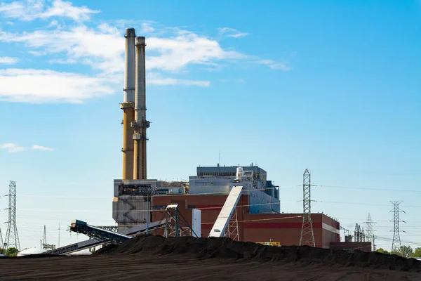 Industrial Smoke Stacks Coal Fueled Power Plant Morning Light — Stock Photo, Image