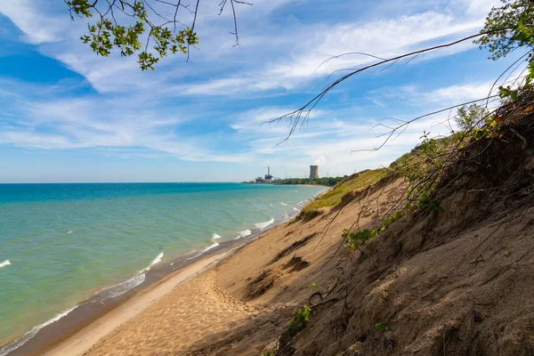Sanddynen Möter Michigansjöns Strand Indiana Dunes National Shoreline — Stockfoto