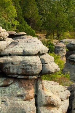 Öğleden sonra ışığında Tanrıların Bahçesi 'nde kaya oluşumları. Shawnee Ulusal Ormanı, Illinois, ABD
