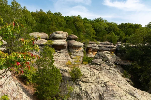 9月の美しい午後に神々の庭で崖や岩の形成を見下ろす Shawnee National Forest イリノイ州 アメリカ — ストック写真