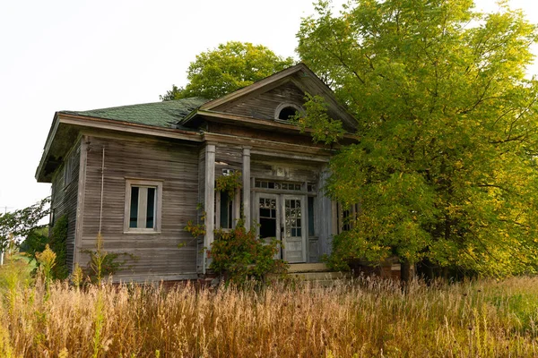 Ancienne École Abandonnée Dans Midwest Lever Soleil Dewitt County Illinois — Photo