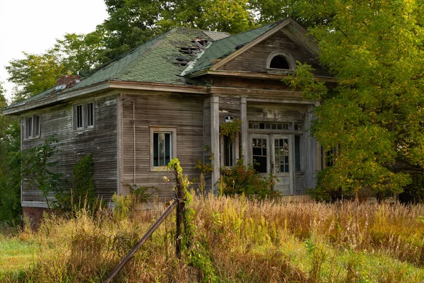 Ancienne École Abandonnée Dans Midwest Lever Soleil Dewitt County Illinois — Photo