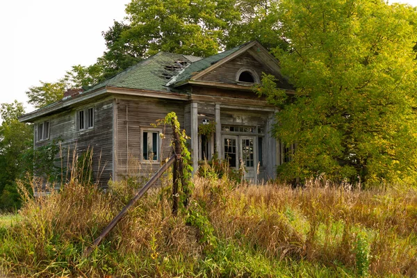 Ancienne École Abandonnée Dans Midwest Lever Soleil Dewitt County Illinois — Photo