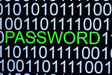 İkili kod numarası arkaplanı ve yeşil renkli PASSWORD sözcüğü  