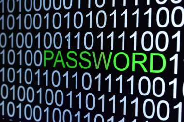 İkili kod numarası arkaplanı ve yeşil renkli PASSWORD sözcüğü  
