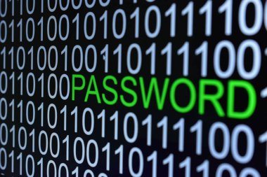 İkili kod numarası arkaplanı ve yeşil renkli PASSWORD sözcüğü  