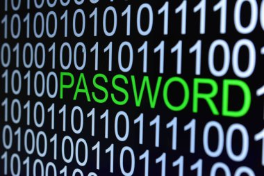 İkili kod numarası arkaplanı ve yeşil renkli PASSWORD sözcüğü  