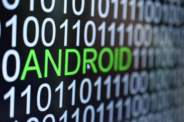 緑色のAndroidのバイナリコード番号の背景と単語 — ストック写真