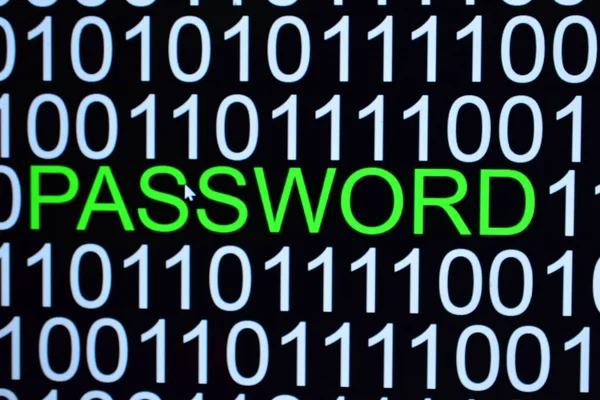 緑色のパスワードのバイナリコード番号の背景と単語 — ストック写真