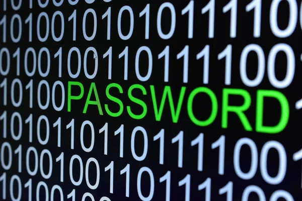 緑色のパスワードのバイナリコード番号の背景と単語 — ストック写真
