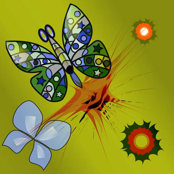 Бабочка и цветы — стоковый вектор