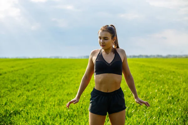 Entrenamiento Matutino Concepto Estilo Vida Saludable Mujer Atractiva Joven Ropa — Foto de Stock