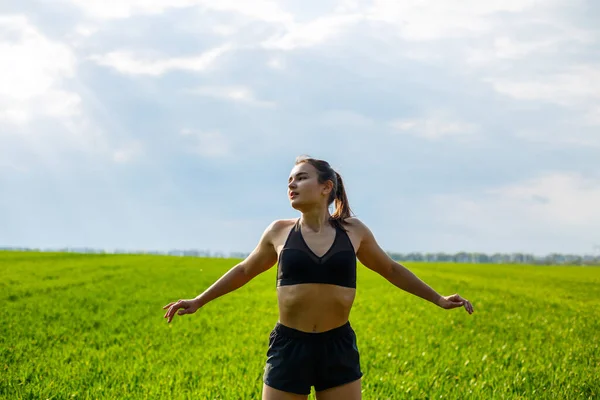 Entrenamiento Matutino Concepto Estilo Vida Saludable Mujer Atractiva Joven Ropa — Foto de Stock