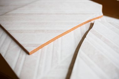 Banyoda seramik fayanslar yığını, kapalı duvarlar. Dairelerde kavramsal onarım, fayans döşeme, içeride onarım. Banyoyu tamir ettikten sonra bir yığın kırık seramik döşeme kaldı.