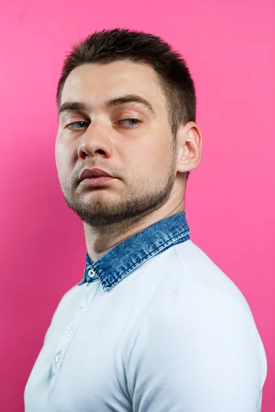 Portrait Man White Polo White Background Male Image Every Day — Stock Photo, Image