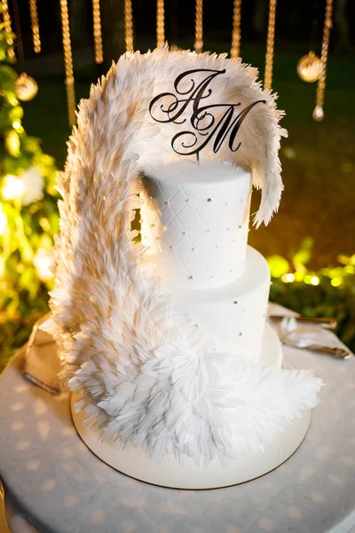 新婚旅行のための大きな甘い結婚式ケーキ — ストック写真