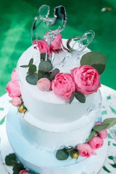 新婚旅行のための大きな甘い結婚式ケーキ — ストック写真