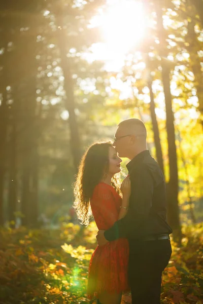 Belo Casal Floresta Outono — Fotografia de Stock