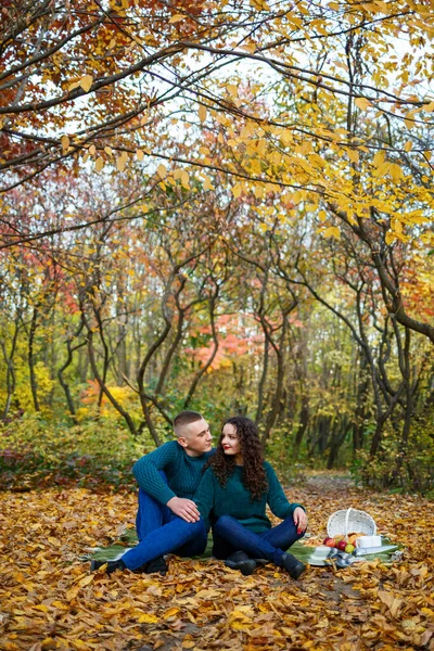 秋日公园里穿毛衣的情侣 — 图库照片