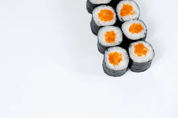 Rolls Red Fish Fresh Rice Salmon Wrapped Nori — Stock Photo, Image