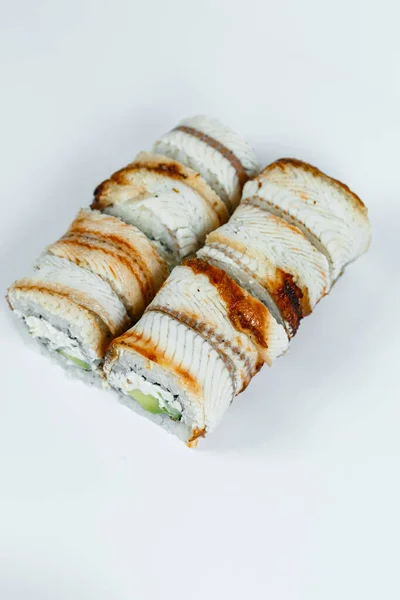 Comida Tradicional Japonesa Rollos Sushi Filosófico Clásico Con Anguila Fresca —  Fotos de Stock