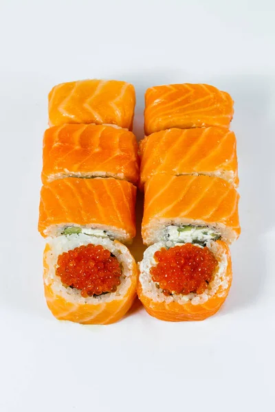 Japans Traditioneel Eten Sushi Broodjes Philadelphia Klassieker Met Verse Zalm — Stockfoto