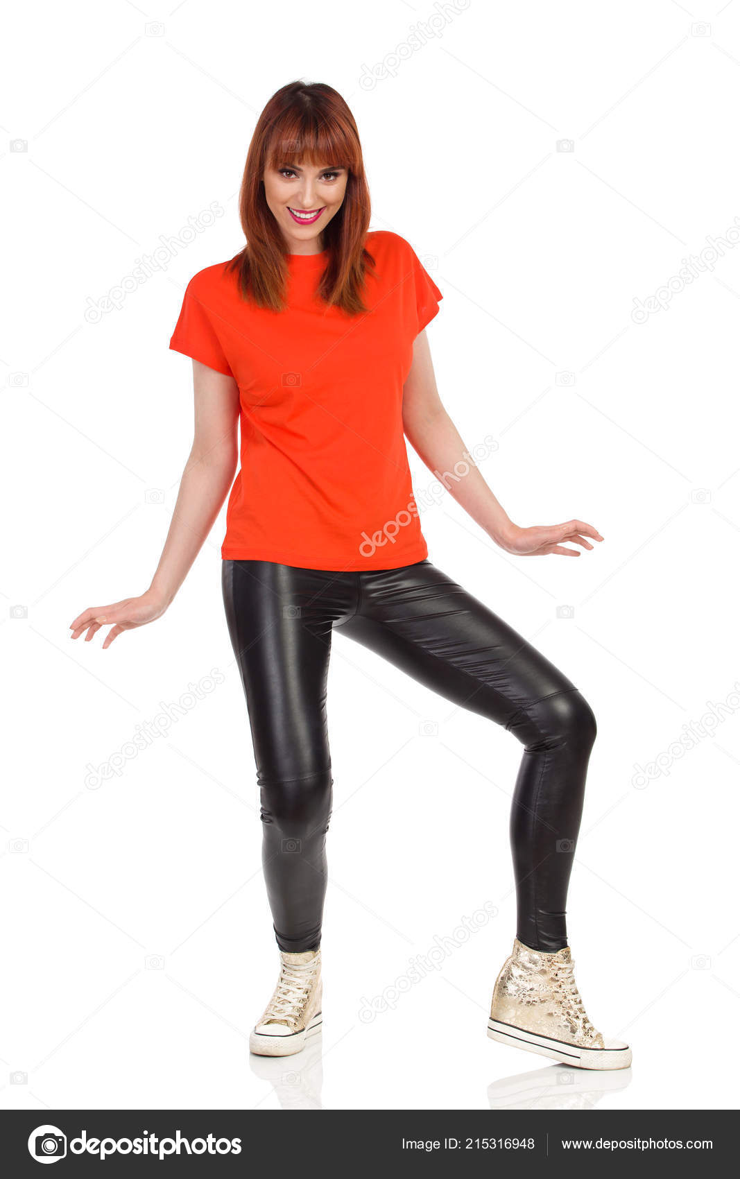 orange leather pants