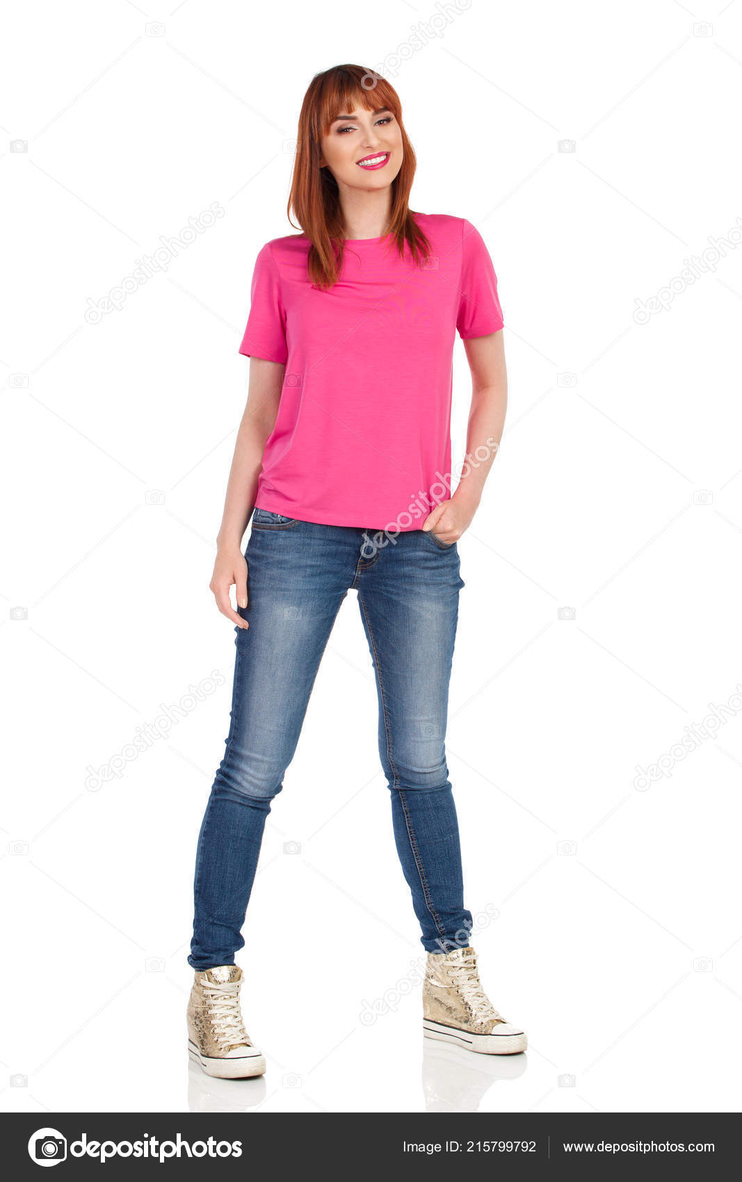 pink shirt with jeans