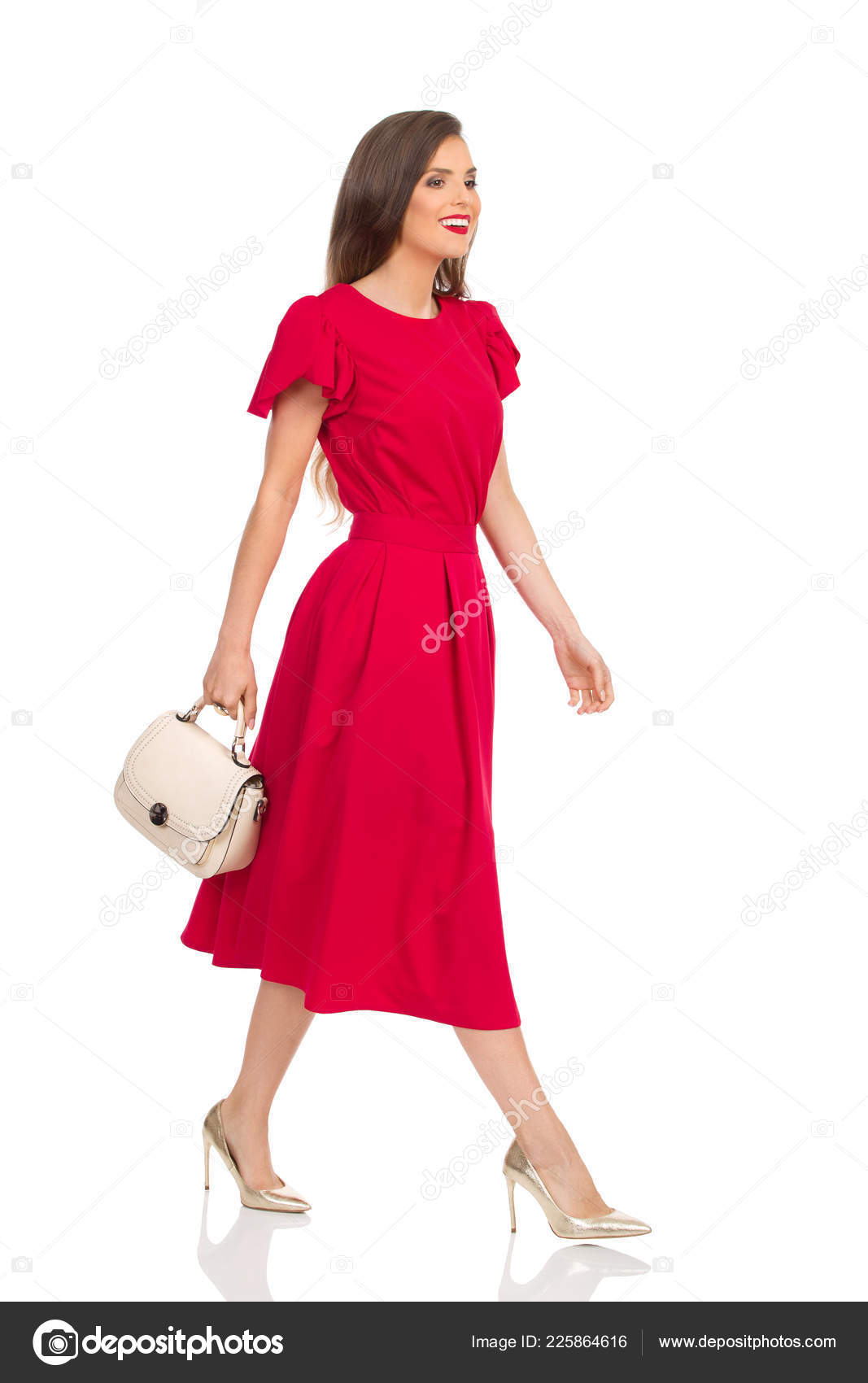 red dress with white heels