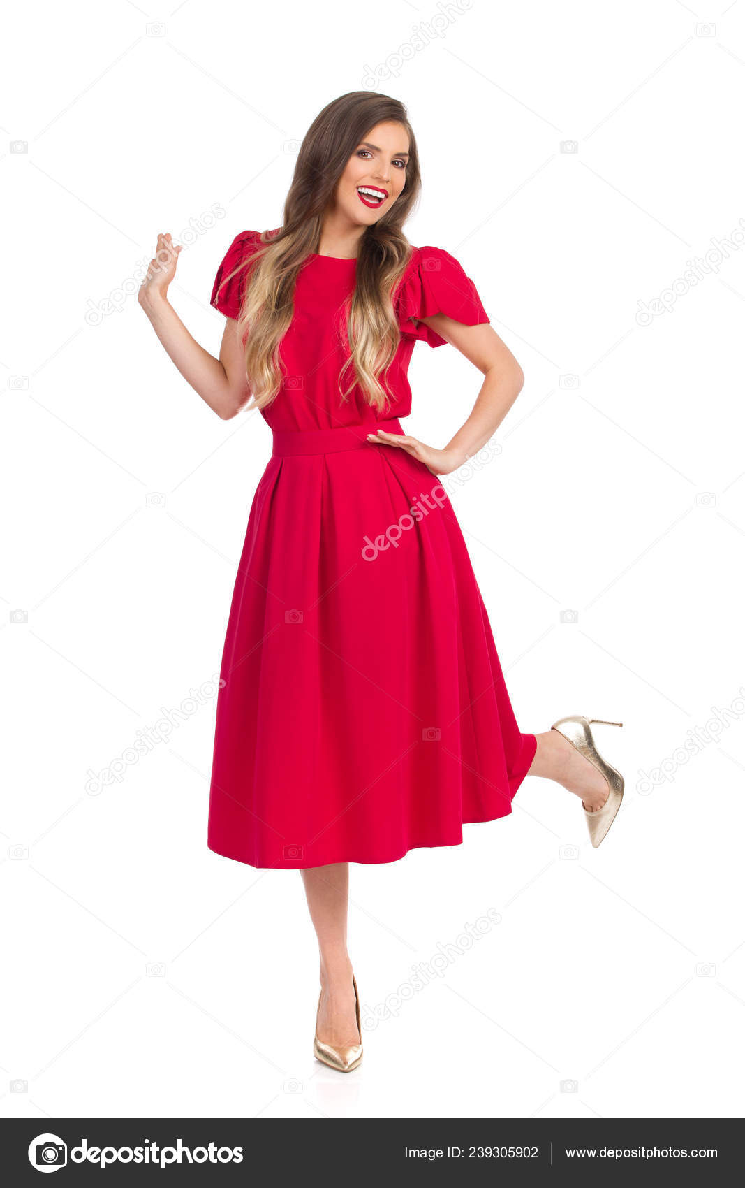 red dress with white heels