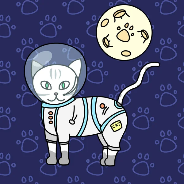 Gatito Lindo Gato Astronauta Ilustración Del Vector Del Bebé Patrón — Vector de stock