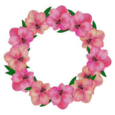 yeşil yaprakları ile tropikal güzellik pembe çiçek çerçeve, ilkbahar ve yaz ruh hali, editable vektör illüstrasyon