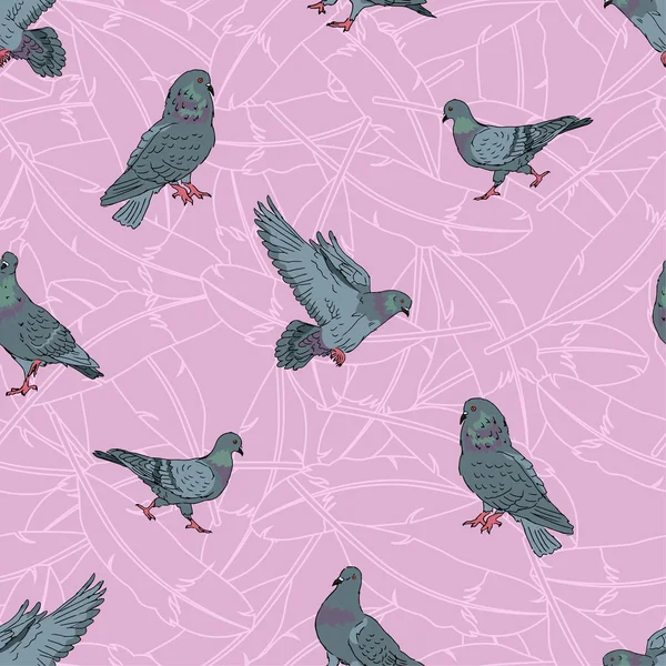 Tauben Nahtlose Muster Straße Städtische Taube Vogel Cartoon Vogel Hintergrund — Stockvektor