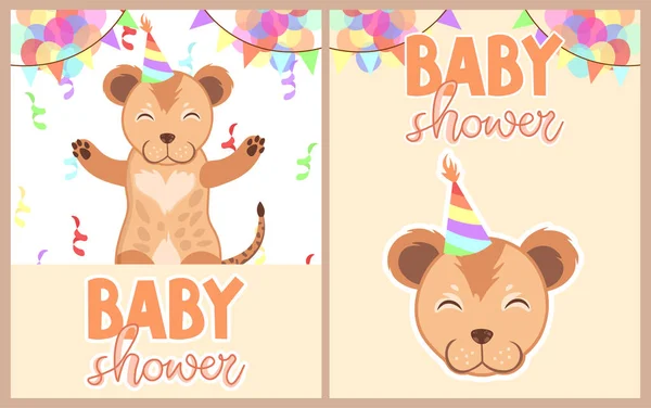 Conjunto Cartões Bonitos Para Festa Chá Bebê Com Abraço Desenho —  Vetores de Stock