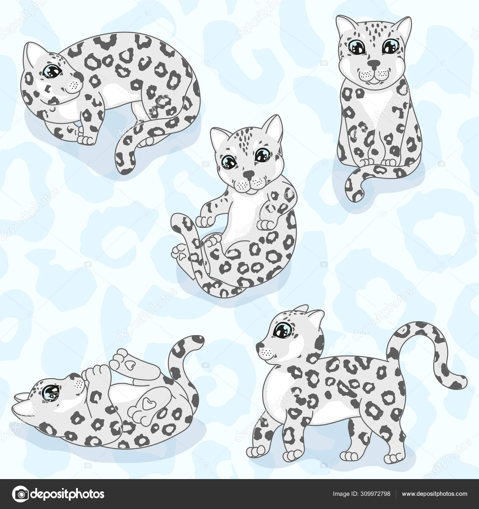 Chatons Mignons Léopard Neige Animaux Dessin Animé Chaton